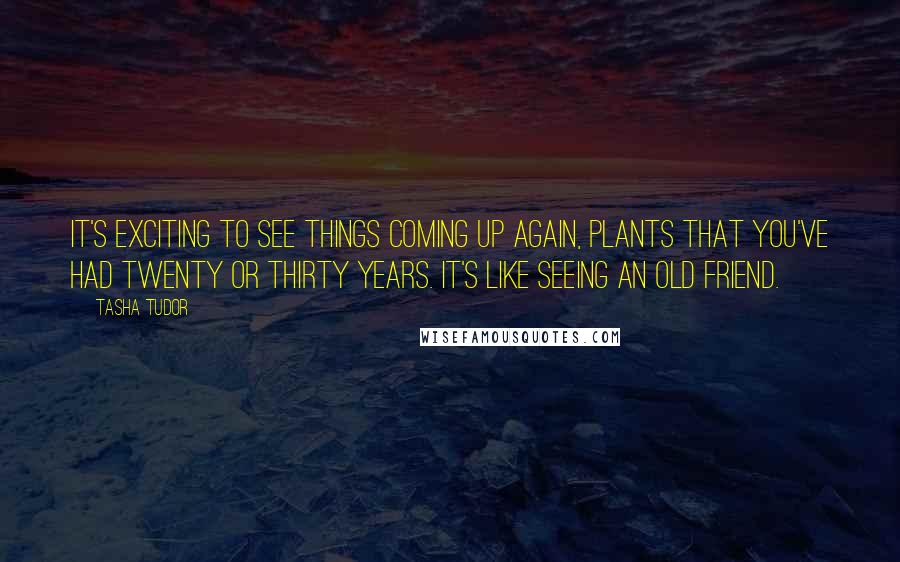 Tasha Tudor Quotes: It's exciting to see things coming up again, plants that you've had twenty or thirty years. It's like seeing an old friend.