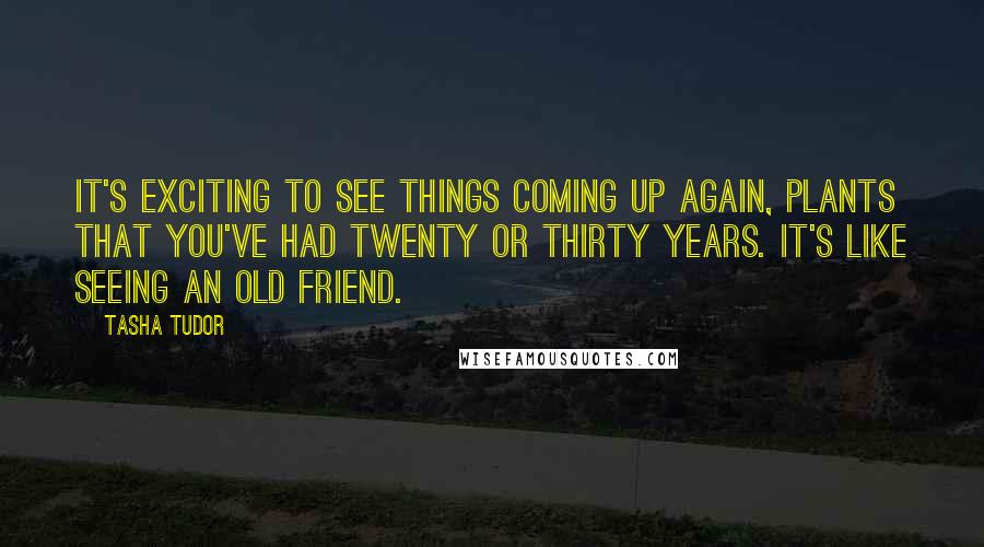 Tasha Tudor Quotes: It's exciting to see things coming up again, plants that you've had twenty or thirty years. It's like seeing an old friend.