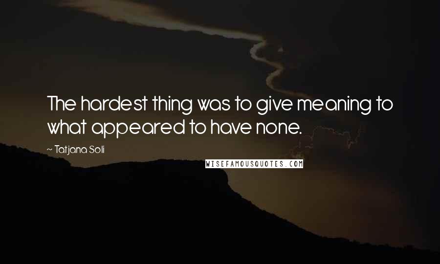 Tatjana Soli Quotes: The hardest thing was to give meaning to what appeared to have none.
