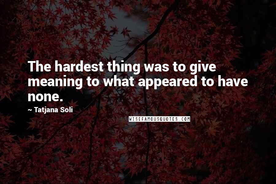 Tatjana Soli Quotes: The hardest thing was to give meaning to what appeared to have none.