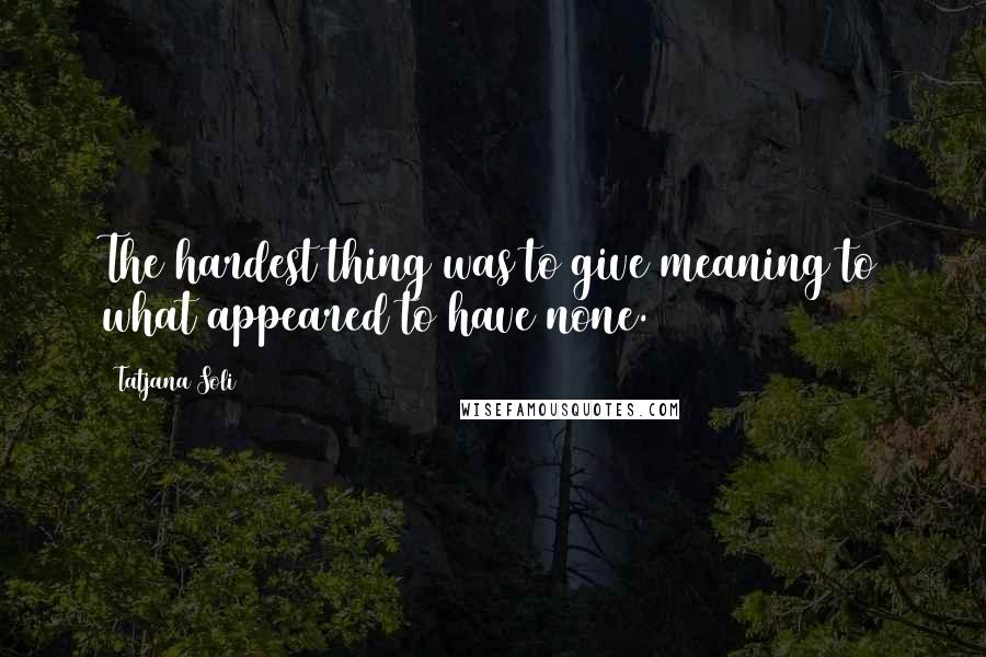 Tatjana Soli Quotes: The hardest thing was to give meaning to what appeared to have none.