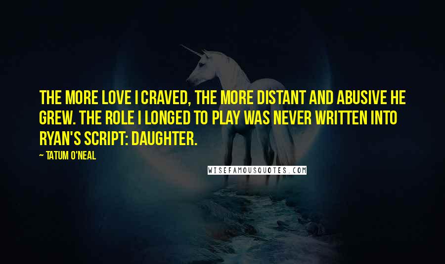 Tatum O'Neal Quotes: The more love I craved, the more distant and abusive he grew. The role I longed to play was never written into Ryan's script: daughter.