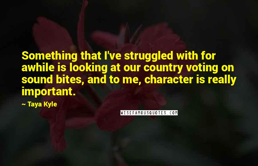 Taya Kyle Quotes: Something that I've struggled with for awhile is looking at our country voting on sound bites, and to me, character is really important.