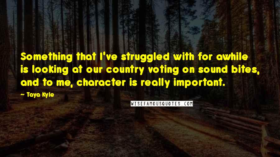 Taya Kyle Quotes: Something that I've struggled with for awhile is looking at our country voting on sound bites, and to me, character is really important.