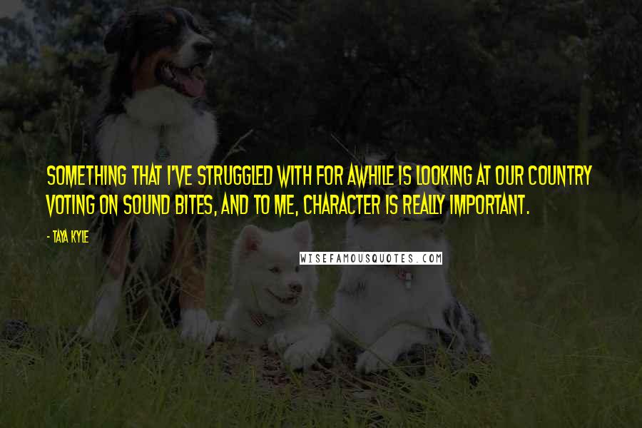 Taya Kyle Quotes: Something that I've struggled with for awhile is looking at our country voting on sound bites, and to me, character is really important.
