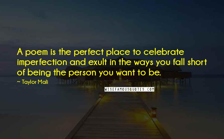 Taylor Mali Quotes: A poem is the perfect place to celebrate imperfection and exult in the ways you fall short of being the person you want to be.