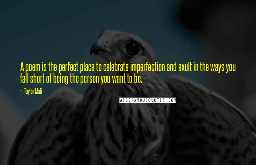 Taylor Mali Quotes: A poem is the perfect place to celebrate imperfection and exult in the ways you fall short of being the person you want to be.