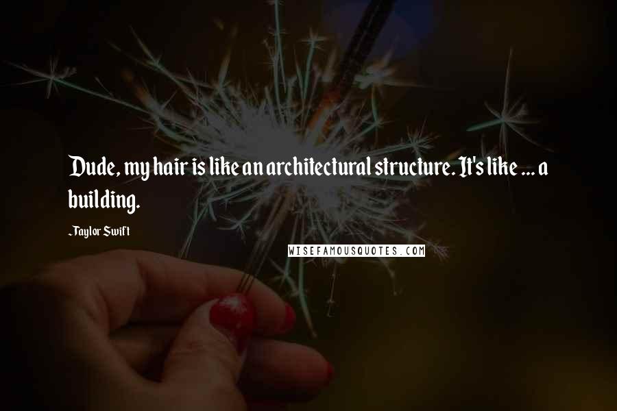 Taylor Swift Quotes: Dude, my hair is like an architectural structure. It's like ... a building.