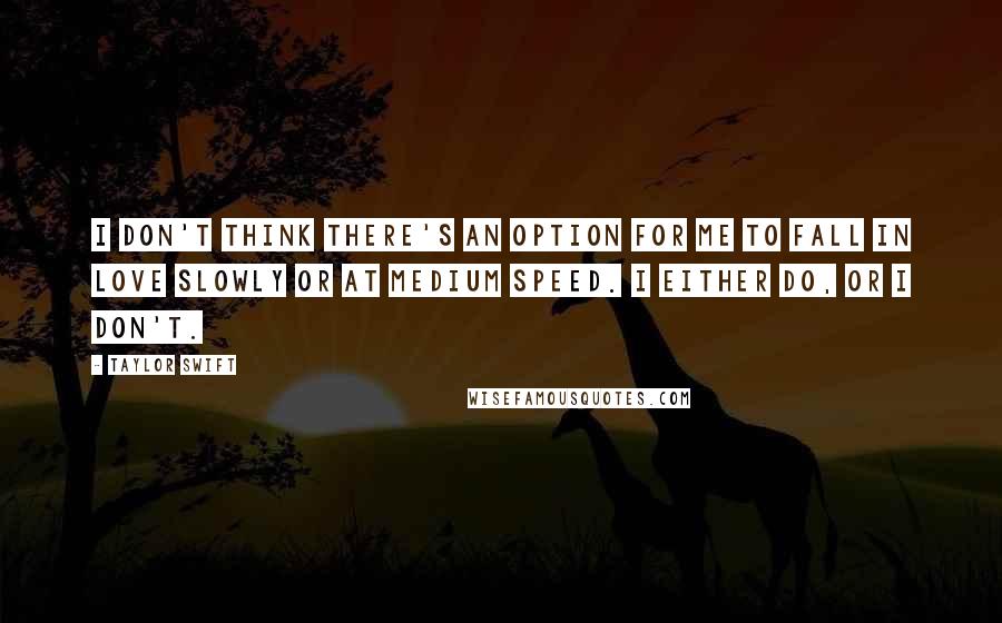 Taylor Swift Quotes: I don't think there's an option for me to fall in love slowly or at medium speed. I either do, or I don't.