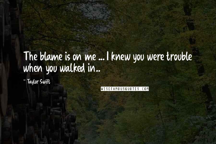 Taylor Swift Quotes: The blame is on me ... I knew you were trouble when you walked in..