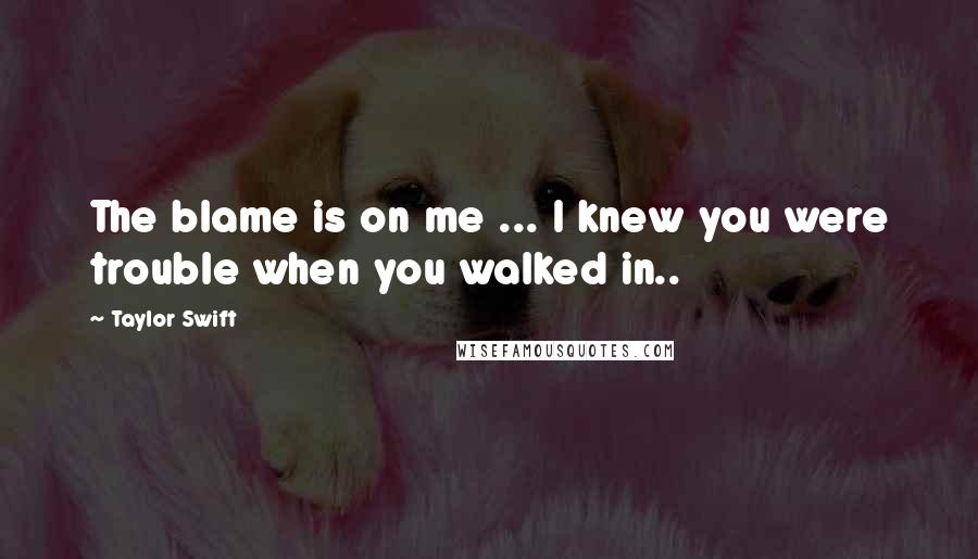 Taylor Swift Quotes: The blame is on me ... I knew you were trouble when you walked in..