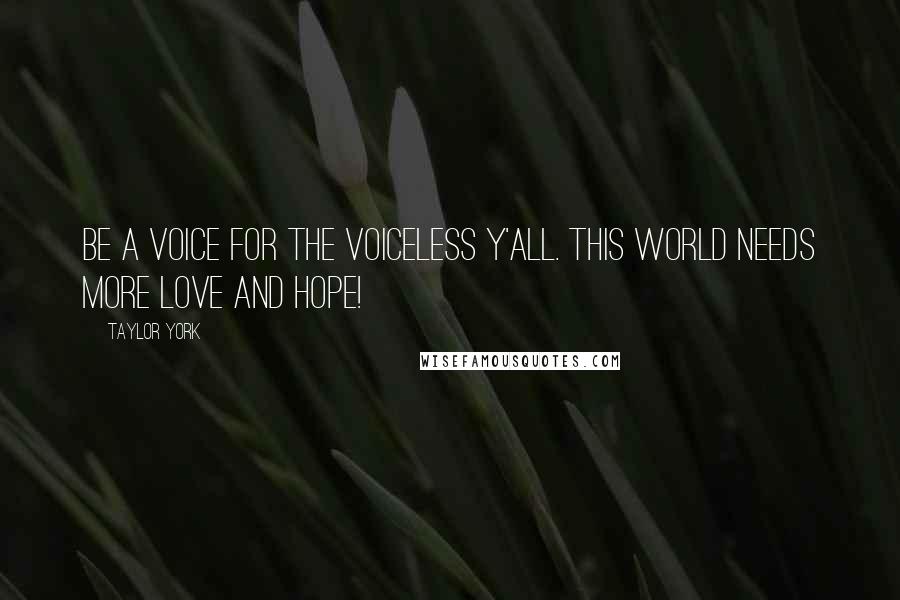 Taylor York Quotes: Be a voice for the voiceless y'all. This world needs more love and hope!