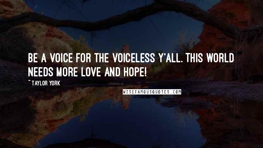 Taylor York Quotes: Be a voice for the voiceless y'all. This world needs more love and hope!