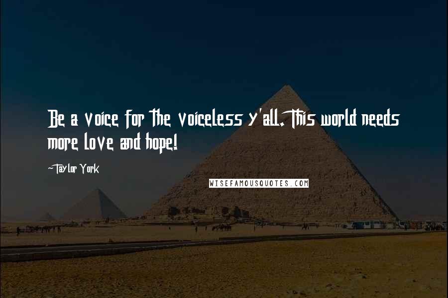 Taylor York Quotes: Be a voice for the voiceless y'all. This world needs more love and hope!