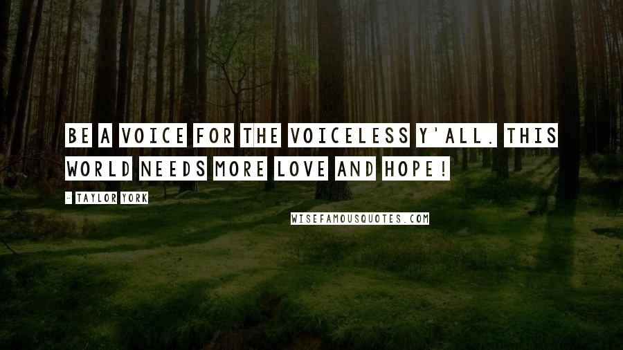 Taylor York Quotes: Be a voice for the voiceless y'all. This world needs more love and hope!