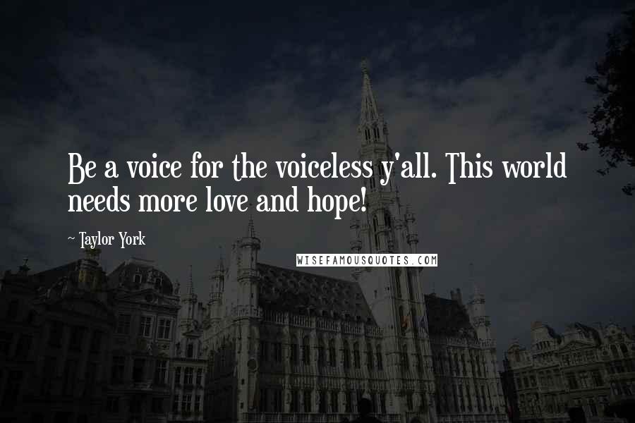 Taylor York Quotes: Be a voice for the voiceless y'all. This world needs more love and hope!