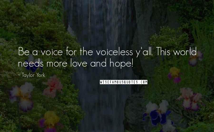 Taylor York Quotes: Be a voice for the voiceless y'all. This world needs more love and hope!