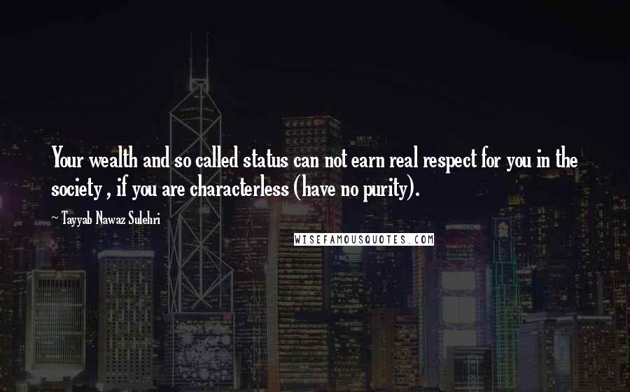 Tayyab Nawaz Sulehri Quotes: Your wealth and so called status can not earn real respect for you in the society , if you are characterless (have no purity).