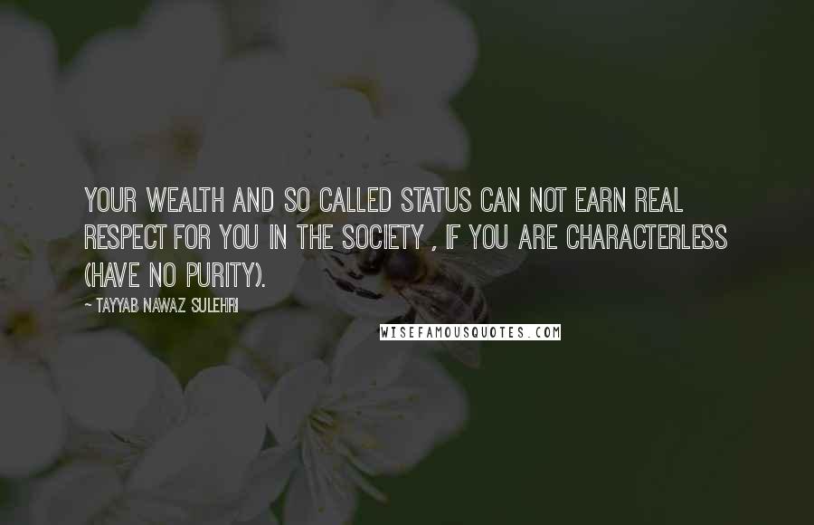 Tayyab Nawaz Sulehri Quotes: Your wealth and so called status can not earn real respect for you in the society , if you are characterless (have no purity).
