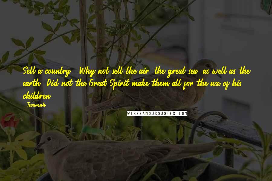 Tecumseh Quotes: Sell a country?! Why not sell the air, the great sea, as well as the earth? Did not the Great Spirit make them all for the use of his children?