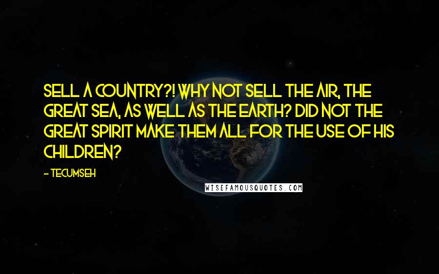 Tecumseh Quotes: Sell a country?! Why not sell the air, the great sea, as well as the earth? Did not the Great Spirit make them all for the use of his children?