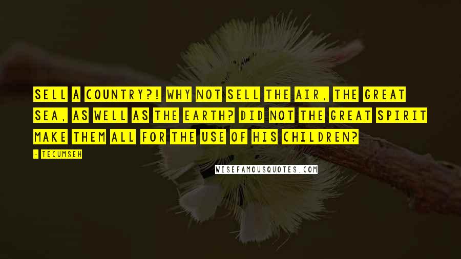 Tecumseh Quotes: Sell a country?! Why not sell the air, the great sea, as well as the earth? Did not the Great Spirit make them all for the use of his children?