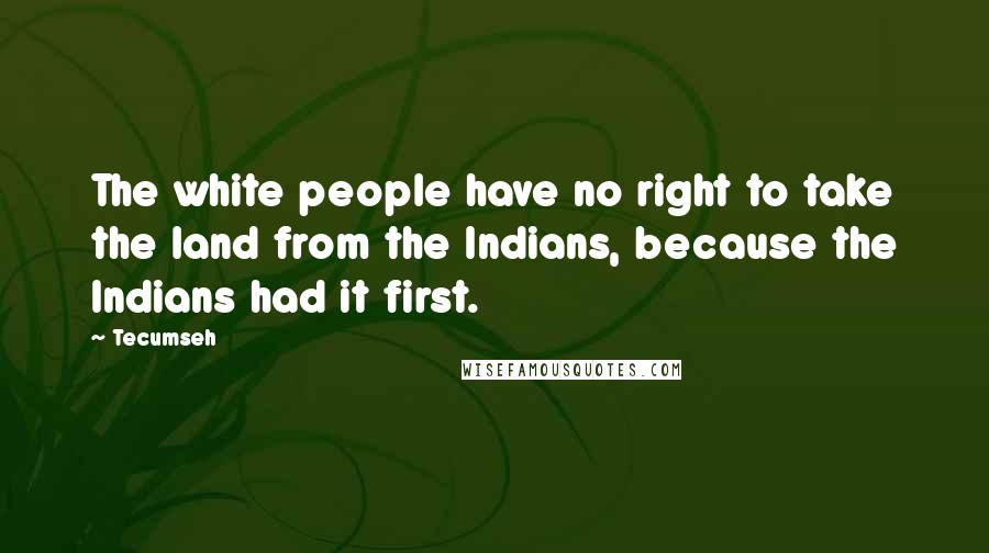 Tecumseh Quotes: The white people have no right to take the land from the Indians, because the Indians had it first.