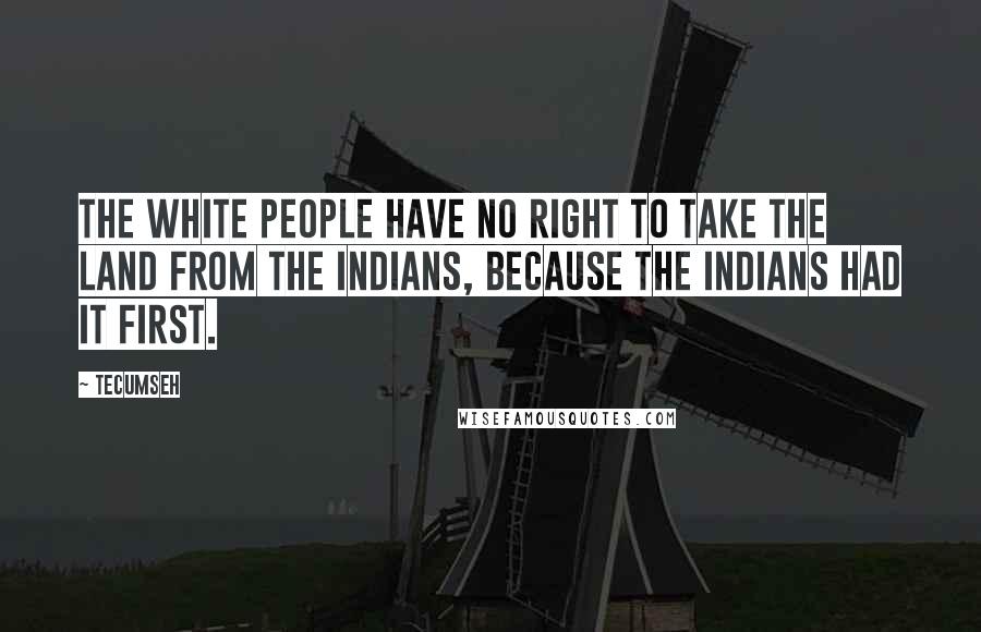 Tecumseh Quotes: The white people have no right to take the land from the Indians, because the Indians had it first.