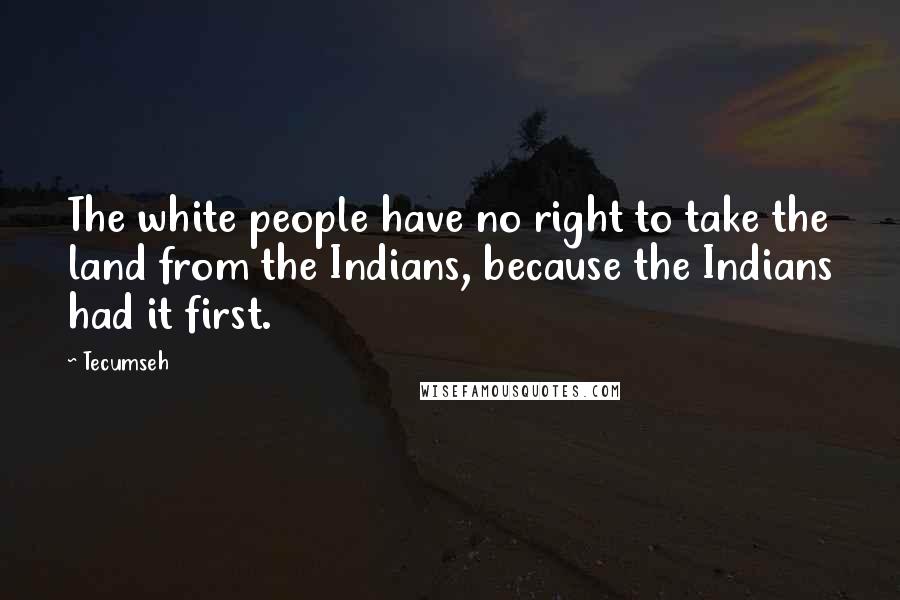 Tecumseh Quotes: The white people have no right to take the land from the Indians, because the Indians had it first.