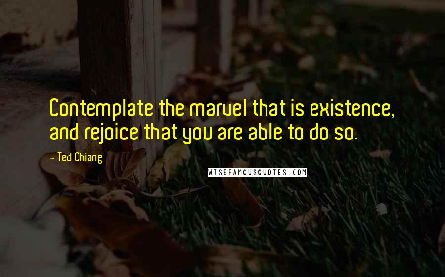 Ted Chiang Quotes: Contemplate the marvel that is existence, and rejoice that you are able to do so.