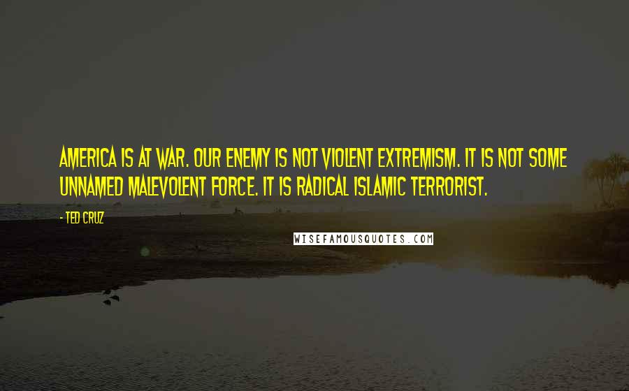 Ted Cruz Quotes: America is at war. Our enemy is not violent extremism. It is not some unnamed malevolent force. It is radical Islamic terrorist.