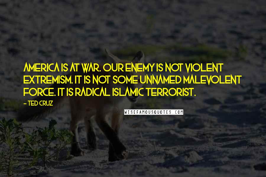 Ted Cruz Quotes: America is at war. Our enemy is not violent extremism. It is not some unnamed malevolent force. It is radical Islamic terrorist.