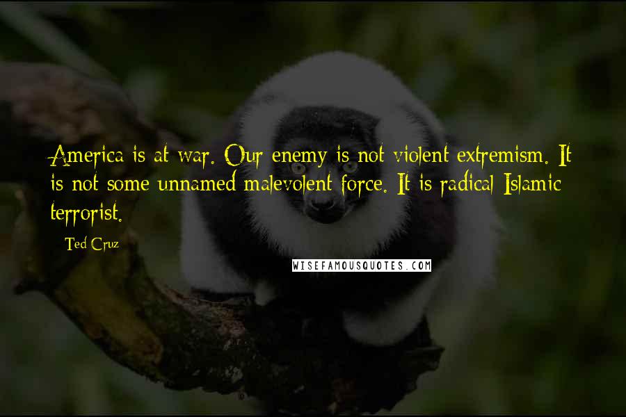 Ted Cruz Quotes: America is at war. Our enemy is not violent extremism. It is not some unnamed malevolent force. It is radical Islamic terrorist.