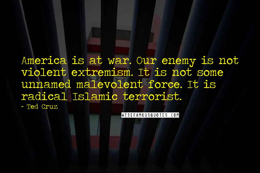 Ted Cruz Quotes: America is at war. Our enemy is not violent extremism. It is not some unnamed malevolent force. It is radical Islamic terrorist.