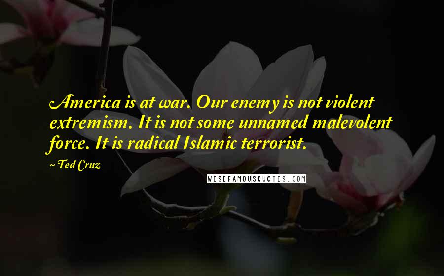 Ted Cruz Quotes: America is at war. Our enemy is not violent extremism. It is not some unnamed malevolent force. It is radical Islamic terrorist.