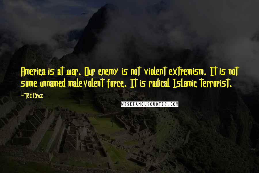 Ted Cruz Quotes: America is at war. Our enemy is not violent extremism. It is not some unnamed malevolent force. It is radical Islamic terrorist.