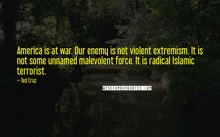 Ted Cruz Quotes: America is at war. Our enemy is not violent extremism. It is not some unnamed malevolent force. It is radical Islamic terrorist.