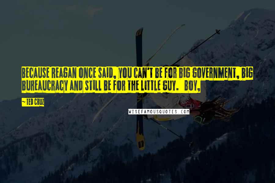 Ted Cruz Quotes: Because Reagan once said, you can't be for big government, big bureaucracy and still be for the little guy.   Boy,