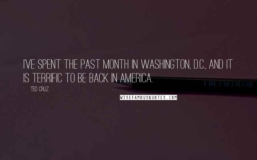 Ted Cruz Quotes: I've spent the past month in Washington, D.C., and it is terrific to be back in America.