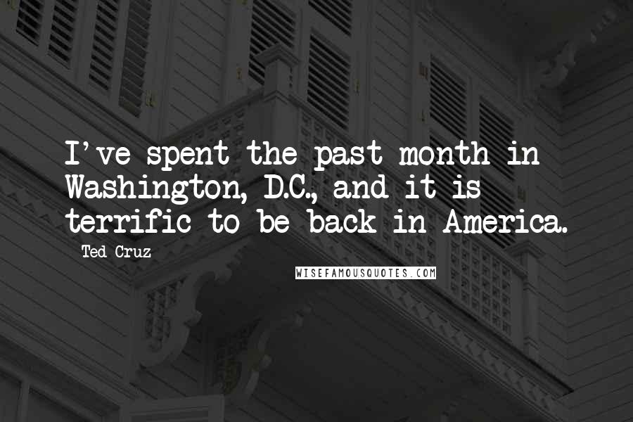 Ted Cruz Quotes: I've spent the past month in Washington, D.C., and it is terrific to be back in America.