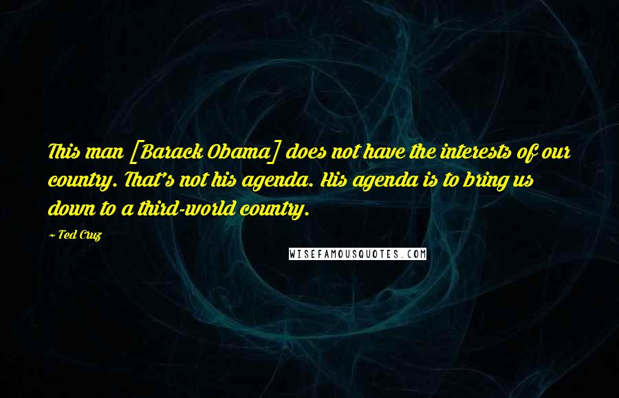 Ted Cruz Quotes: This man [Barack Obama] does not have the interests of our country. That's not his agenda. His agenda is to bring us down to a third-world country.