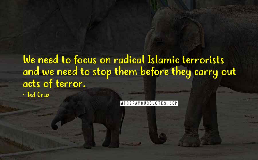 Ted Cruz Quotes: We need to focus on radical Islamic terrorists and we need to stop them before they carry out acts of terror.