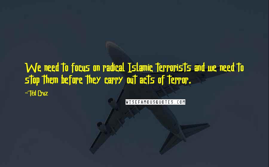 Ted Cruz Quotes: We need to focus on radical Islamic terrorists and we need to stop them before they carry out acts of terror.