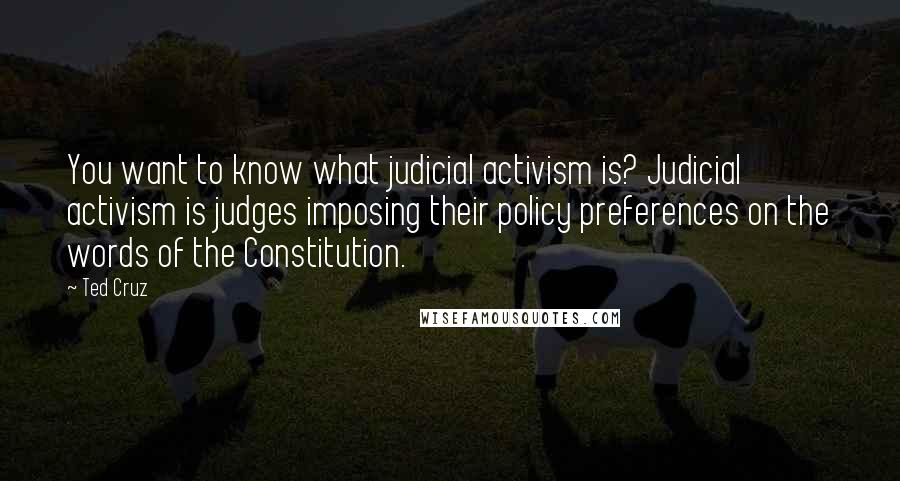 Ted Cruz Quotes: You want to know what judicial activism is? Judicial activism is judges imposing their policy preferences on the words of the Constitution.