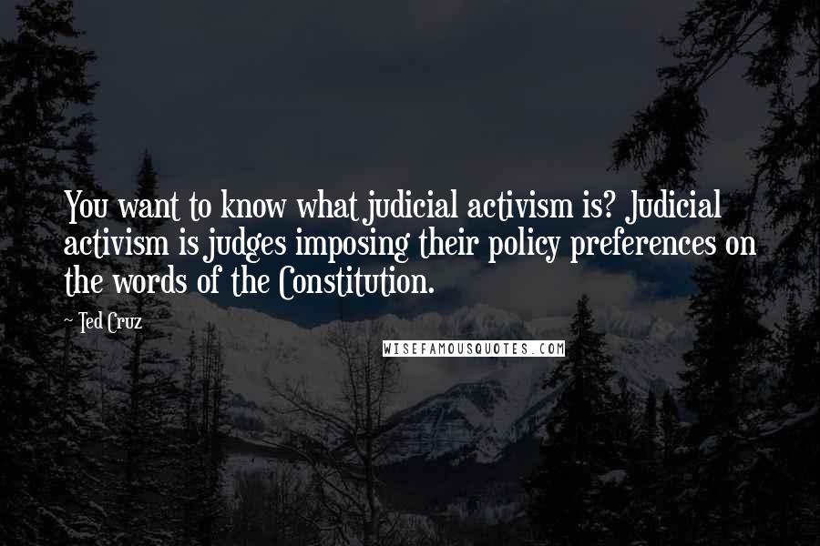 Ted Cruz Quotes: You want to know what judicial activism is? Judicial activism is judges imposing their policy preferences on the words of the Constitution.