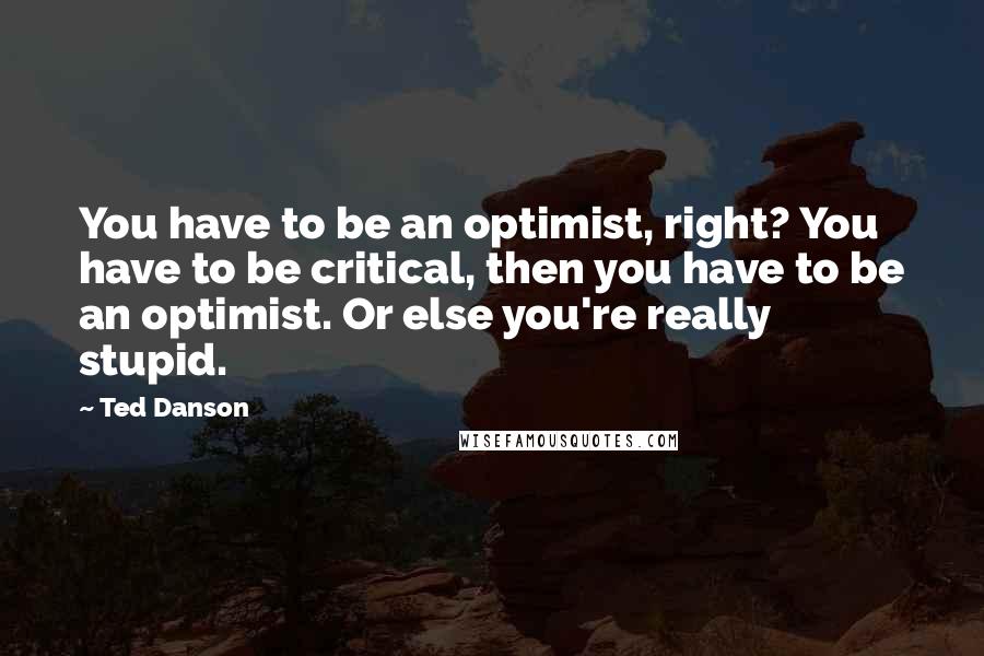 Ted Danson Quotes: You have to be an optimist, right? You have to be critical, then you have to be an optimist. Or else you're really stupid.