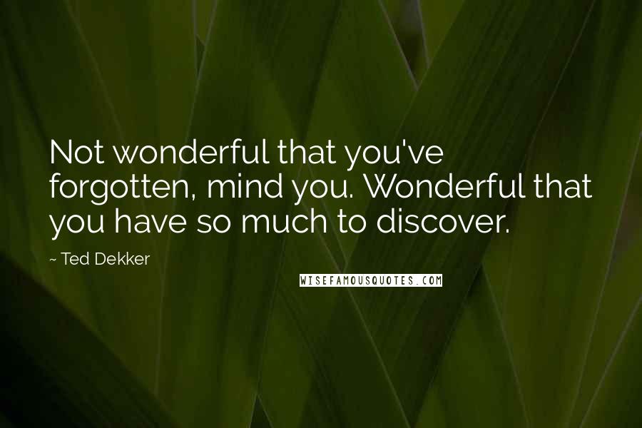 Ted Dekker Quotes: Not wonderful that you've forgotten, mind you. Wonderful that you have so much to discover.