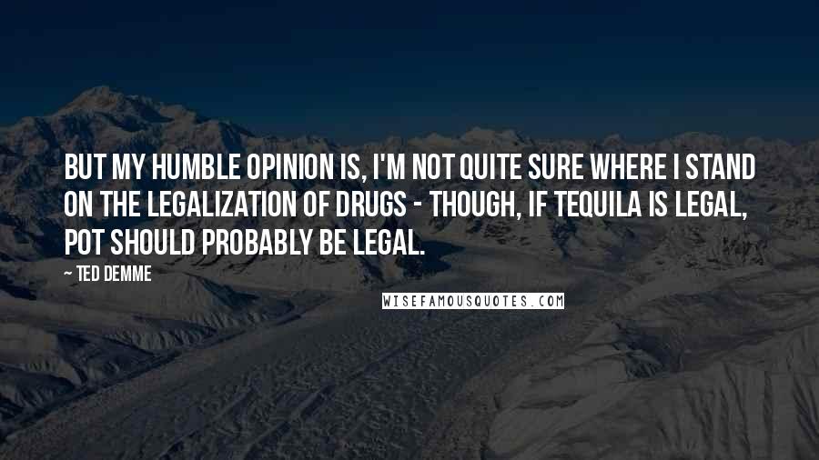Ted Demme Quotes: But my humble opinion is, I'm not quite sure where I stand on the legalization of drugs - though, if tequila is legal, pot should probably be legal.