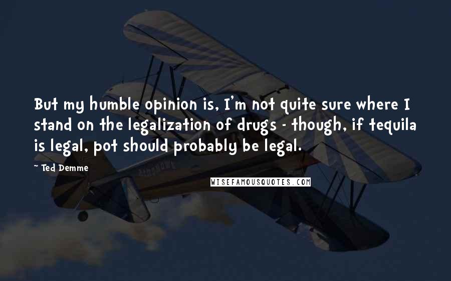 Ted Demme Quotes: But my humble opinion is, I'm not quite sure where I stand on the legalization of drugs - though, if tequila is legal, pot should probably be legal.