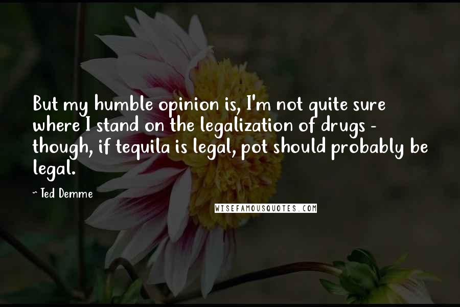 Ted Demme Quotes: But my humble opinion is, I'm not quite sure where I stand on the legalization of drugs - though, if tequila is legal, pot should probably be legal.